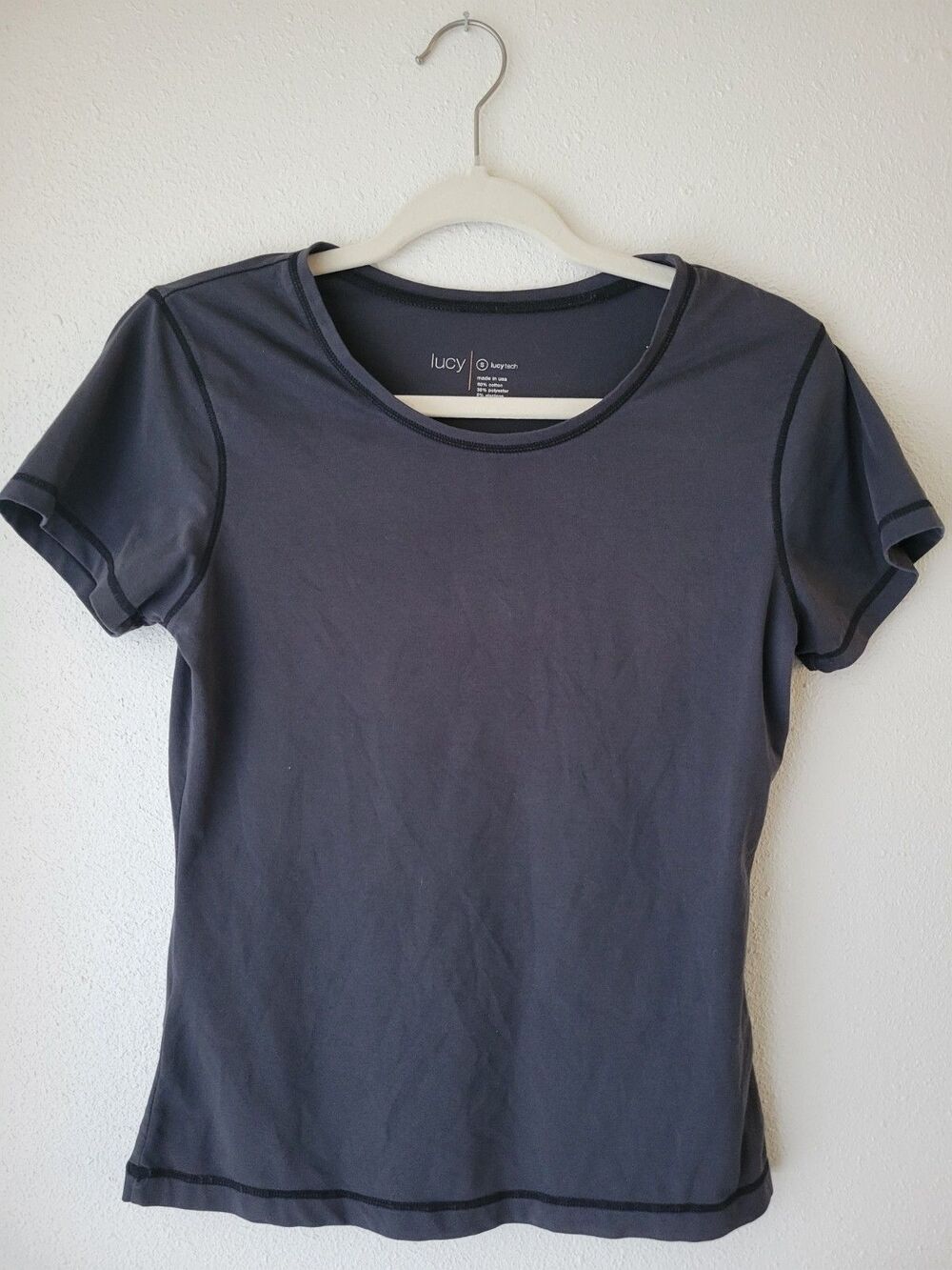 Lucy Tech Womens Small Gray Athletic Tee Pima Cotton Scoop Neck Short Sleeve